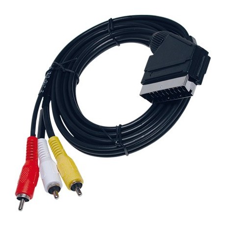 CABLE VÍDEO-AUDIO EURO MACHO A 3 RCA SALIDA VÍDEO-AUDIO ESTÉREO BL/AM 1.5M - 61-0230.10