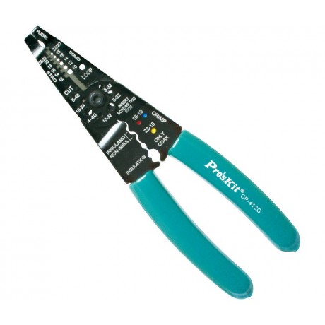 CP-412G Tenaza Crimpadora, Pela, Corta Cables y Tornillos para Terminales aislados y no aislados de Proskit