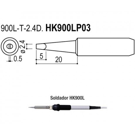 Puntas tipo L/ESD de 0,5x2,4mm para Soldadores HK900l/908/908ESD/HK952L de Hakko - HAKKO 900L-T-2,4D