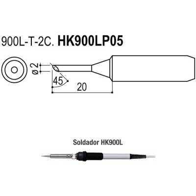 Puntas tipo L/ESD de 2mm para Soldadores HK900l/908/908ESD/HK952L de Hakko - HAKKO 900L-T-2C