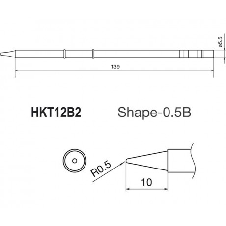 Punta + Resistencia de 0,5mm para soldador HKFM2028 de Hakko - T12-B2