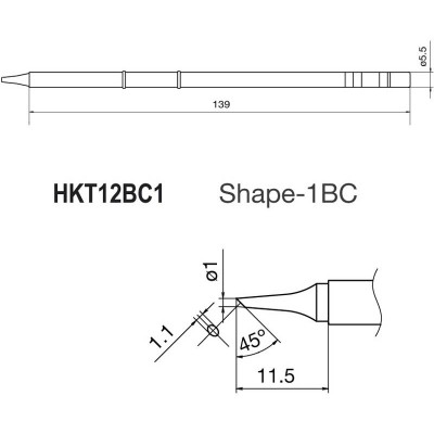 Punta + resistencia de 1,1x1mm para soldador HKFM2028 de Hakko - T12-BC1