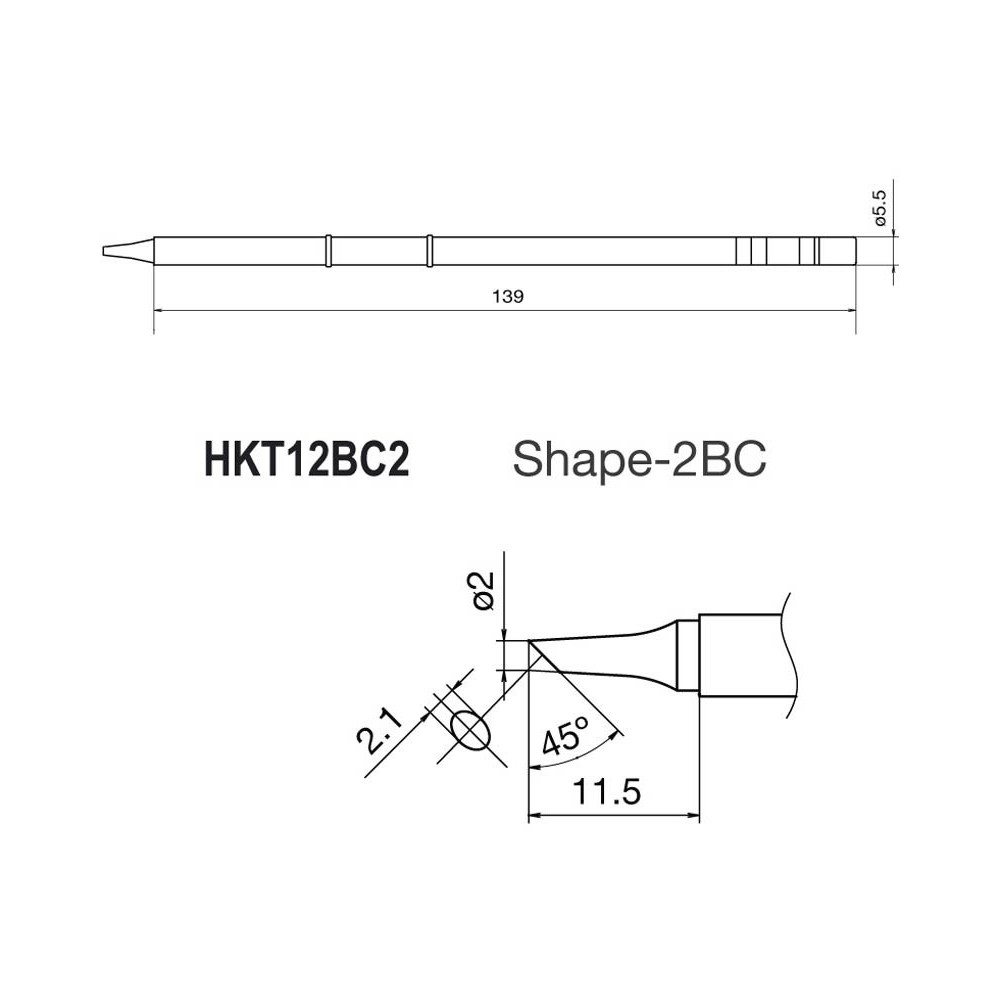 Punta + resistencia de 2,1x2mm para soldador HKFM2028 de Hakko - T12-BC2 Punta + resistencia de 2,1x2mm para soldador HKFM2028 de Hakko - T12-BC2