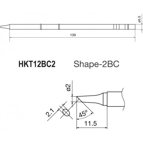 Punta + resistencia de 2,1x2mm para soldador HKFM2028 de Hakko - T12-BC2