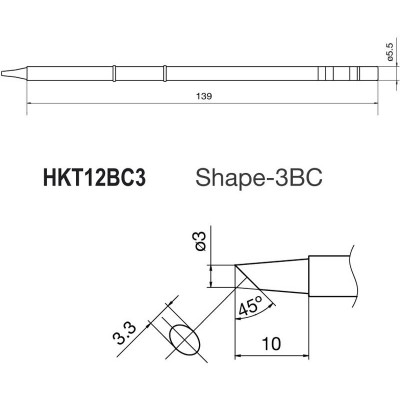 Punta + resistencia de 3,3x3mm para soldador HKFM2028 de Hakko - T12-BC3