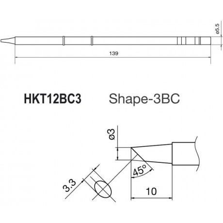 Punta + resistencia de 3,3x3mm para soldador HKFM2028 de Hakko - T12-BC3