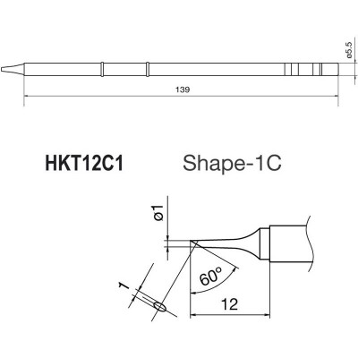 Punta + resistencia de 1mm para soldador HKFM2028 de Hakko - T12-C1