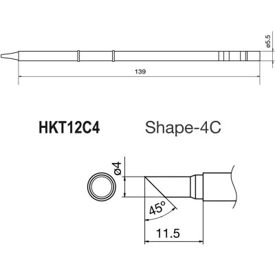 Punta + resistencia de 4mm para soldador HKFM2028 de Hakko - T12C4