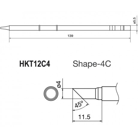 Punta + resistencia de 4mm para soldador HKFM2028 de Hakko - T12C4