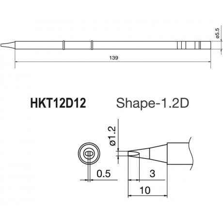 Punta + resistencia de 0,6x1,2mm para soldador HKFM2028 de Hakko - T12-D12