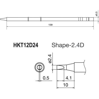 Punta + resistencia de 0,5x2,4mm para soldador HKFM2028 de Hakko - T12-D24