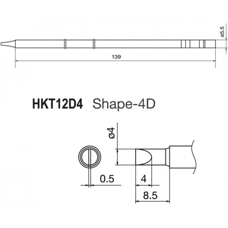 Punta + resistencia de 0,5x4,0mm para soldador HKFM2028 de Hakko - T12-D4