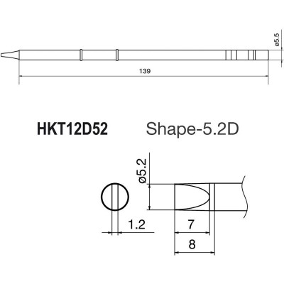 Punta + resistencia de 1,2x5,2mm para soldador HKFM2028 de Hakko - T12-D52