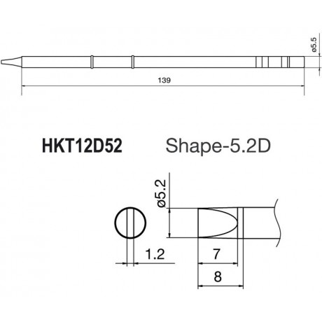 Punta + resistencia de 1,2x5,2mm para soldador HKFM2028 de Hakko - T12-D52