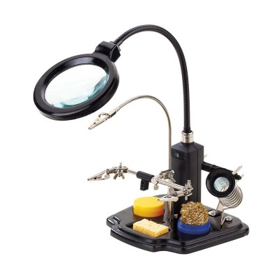 Soporte para soldador con lupa de Led y pinzas de manos libres  - HRV7571