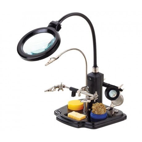Soporte para soldador con lupa de Led y pinzas de manos libres  - HRV7571