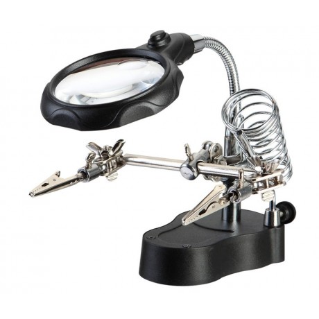 Soporte para soldador con lupa de led y pinzas de manos libres - HRV7572