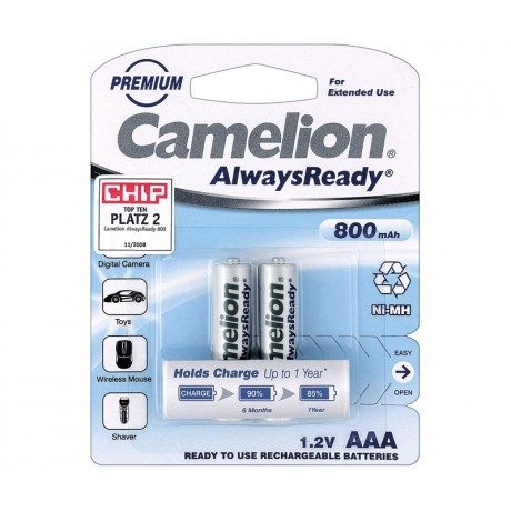 Batería AAA/RC03 recargable cilíndrica NI-MH 800mAh Pre-cargada de Camelion - BAT422