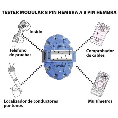 Comprobador y adaptador de pruebas de líneas telefónicas de conectores modulares de Proskit - MT-8091