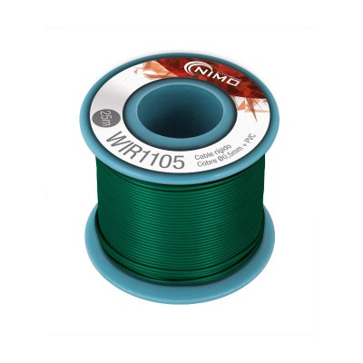 Rollo de Cable rígido 0.5mm, carrete 25m en PVC Verde - WIR1105