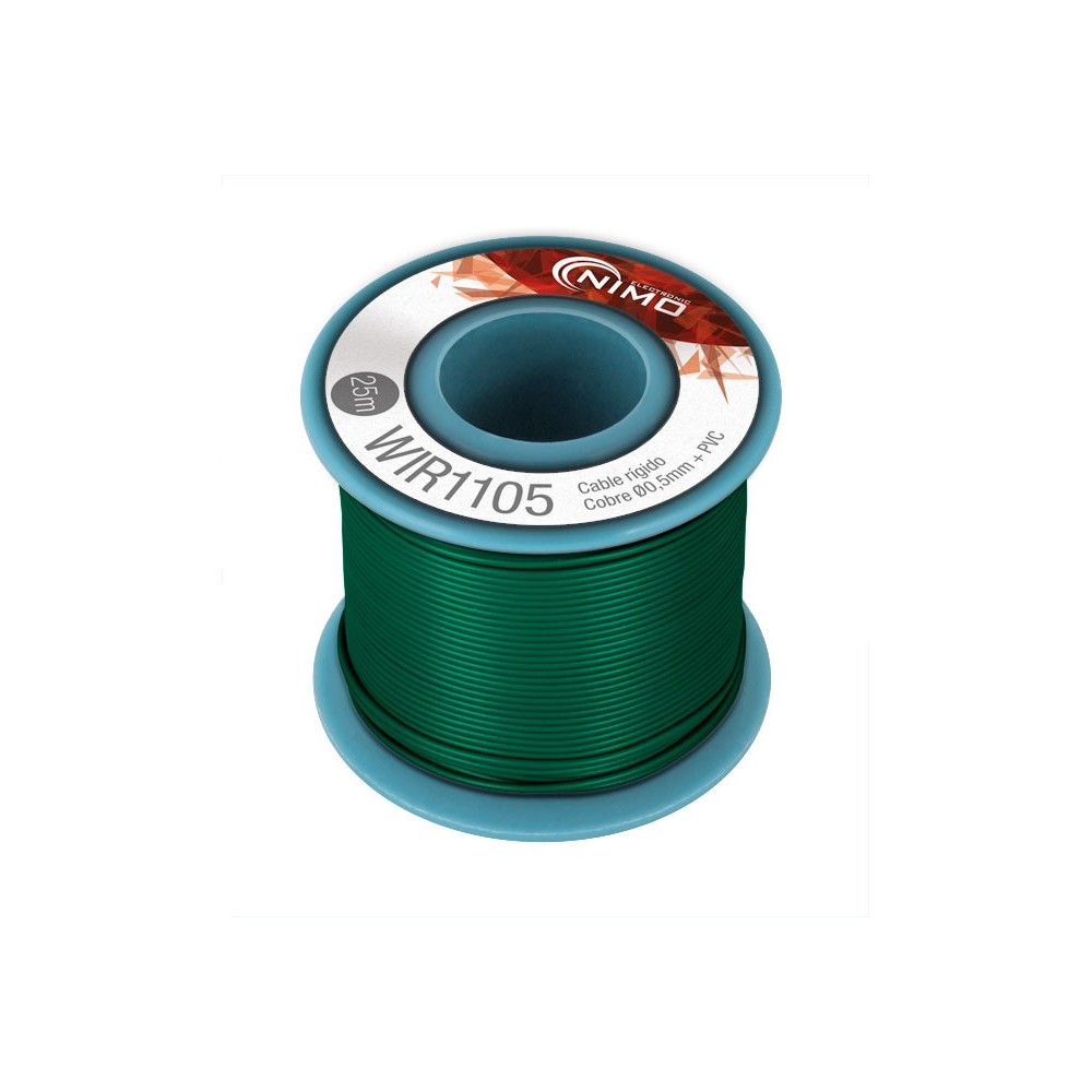 Rollo de Cable rígido 0.5mm, carrete 25m en PVC Verde - WIR1105 Rollo de Cable rígido 0.5mm, carrete 25m en PVC Verde - WIR1105