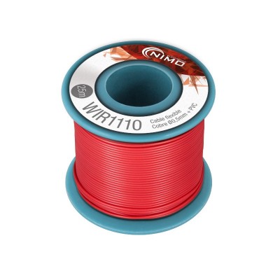 Rollo de Cable flexible 0.5mm, carrete 25m en PVC Rojo - WIR1110