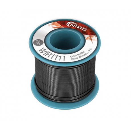 Rollo de Cable flexible 0.5mm, carrete 25m en PVC Negro - WIR1111