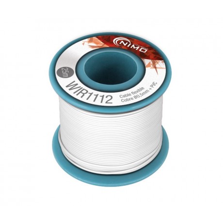 Rollo de Cable flexible 0.5mm, carrete 25m en PVC Blanco - WIR1112