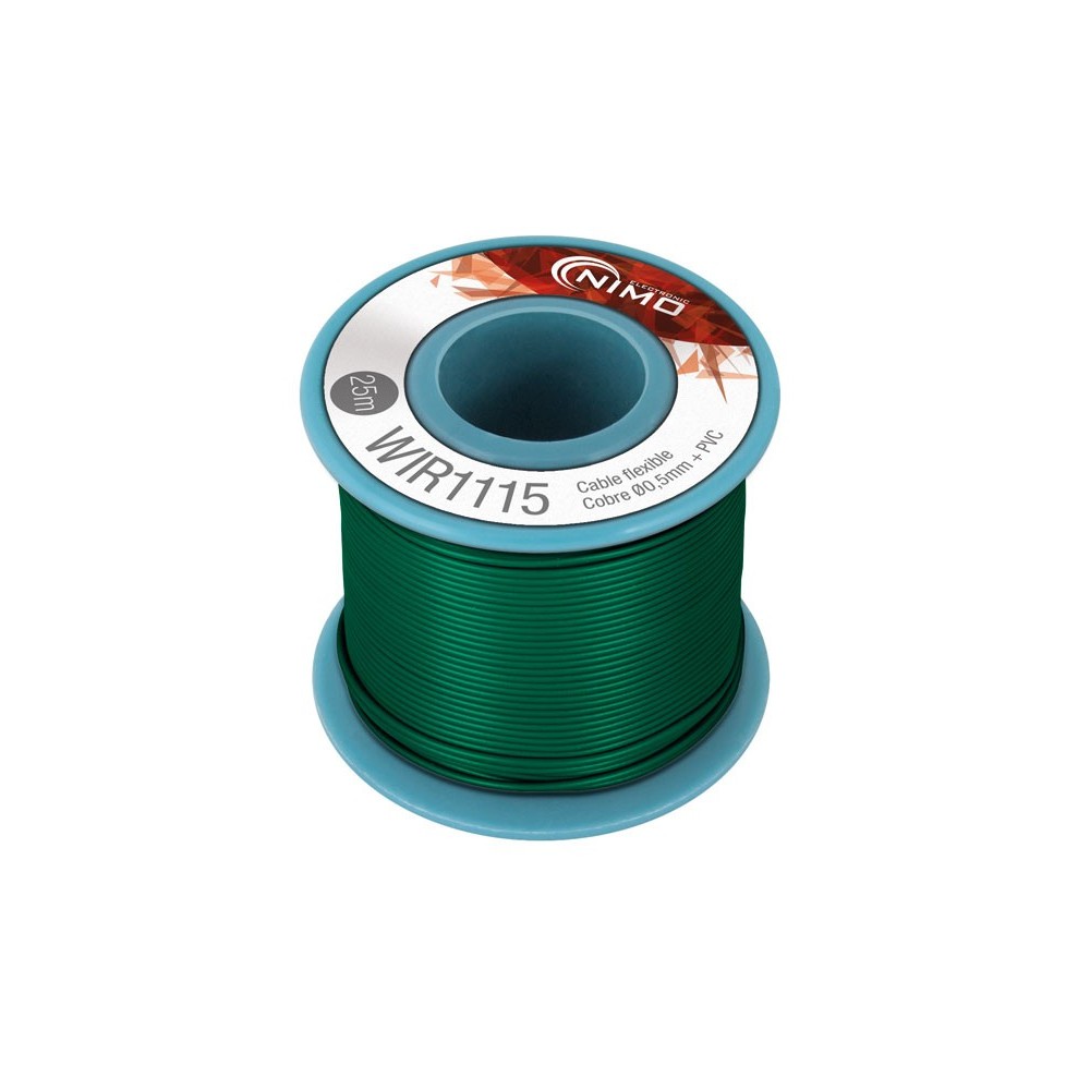Rollo de Cable flexible 0.5mm, carrete 25m en PVC Verde - WIR1115 Rollo de Cable flexible 0.5mm, carrete 25m en PVC Verde - WIR1115