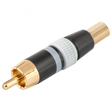 Conector RCA macho aéreo Blanco y metálico níquel-oro (5 unidades) de Nimo - CON248