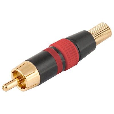 Conector RCA macho aéreo Rojo y metálico níquel-oro (5 unidades) de Nimo - CON249