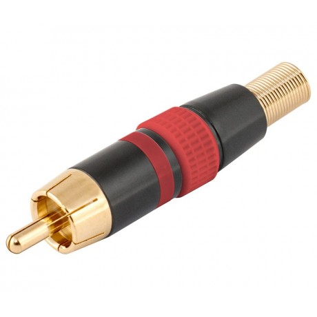 Conector RCA macho aéreo Rojo y metálico níquel-oro (5 unidades) de Nimo - CON249