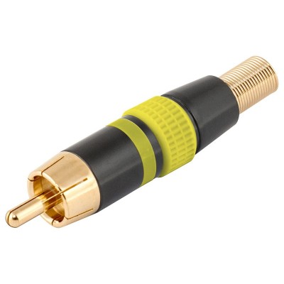 Conector RCA macho aéreo Amarillo y metálico níquel-oro (5 unidades) de Nimo - CON251