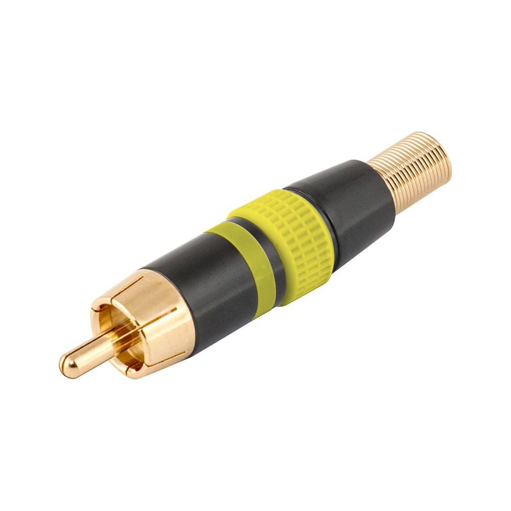 Conector RCA macho aéreo Amarillo y metálico níquel-oro (5 unidades) de  Nimo - CON251