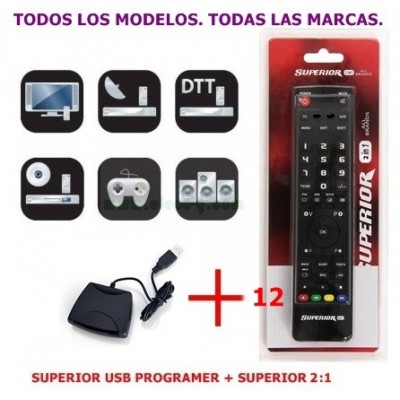 SUPERIOR 2EN1 Mando para televisión programables por PC + USB IR (Lote 12 Mandos+ 1 Programador)