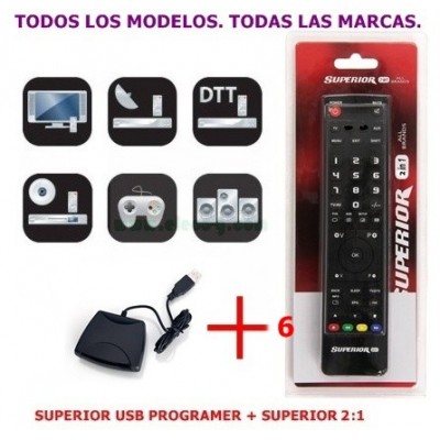 SUPERIOR 2EN1 Mando para televisión programables por PC + USB IR (Lote 6 Mandos + 1 Programador)