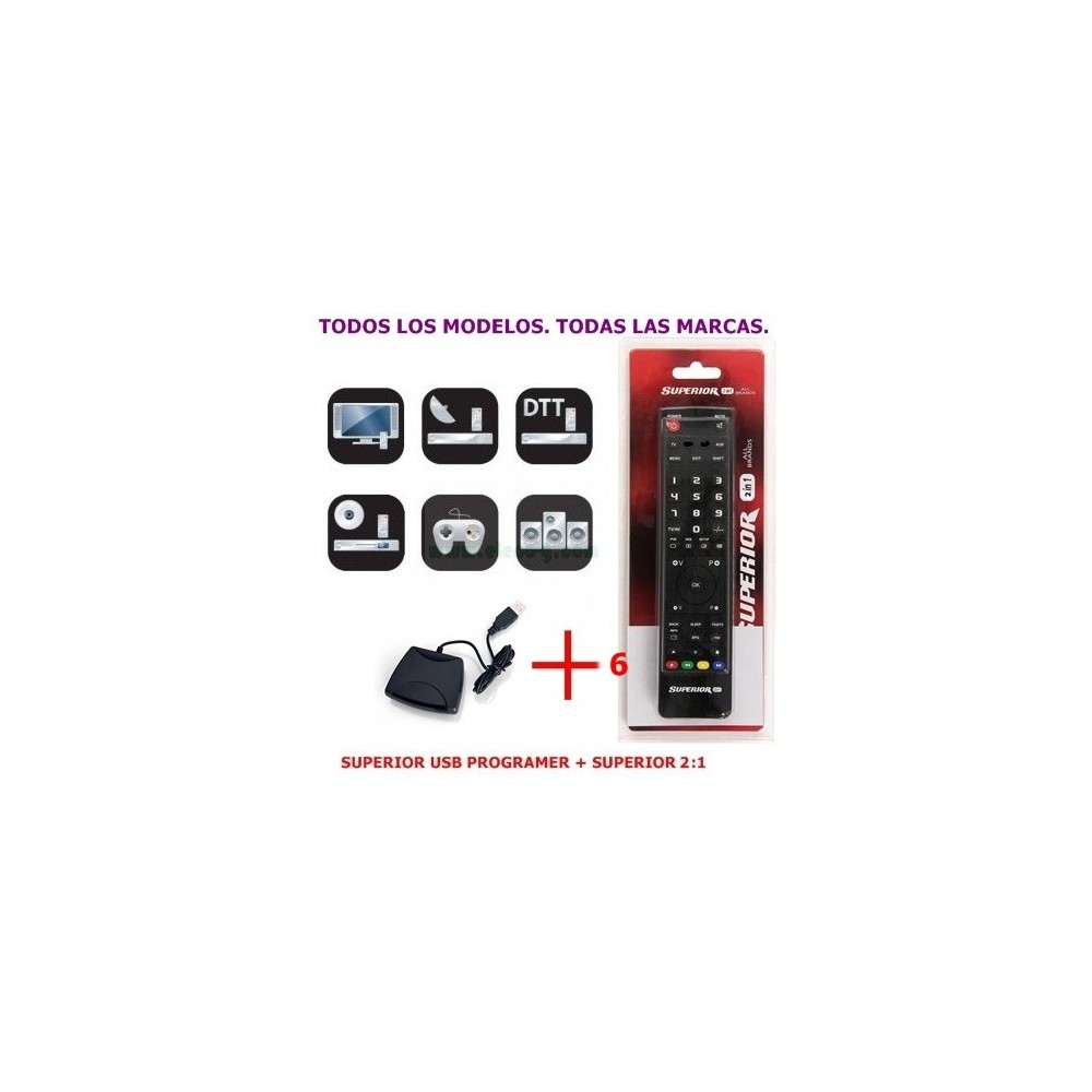 SUPERIOR 2EN1 Mando para televisión programables por PC + USB IR (Lote 6 Mandos + 1 Programador)