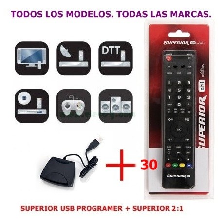 SUPERIOR 2EN1 Mando para televisión programables por PC + USB IR (Lote 30 Mandos+ 1 Programador)