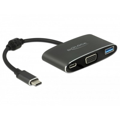 Delock Adaptador USB Type-C ™ macho a VGA hembra (modo DP Alt) + USB tipo-A + USB Type-C ™ PD