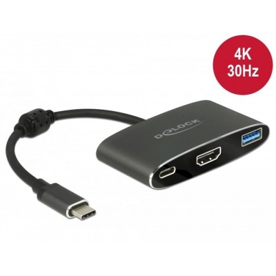 Delock Adaptador USB Type-C ™ macho a HDMI hembra (Modo DP Alt) 4K 30 Hz + USB Tipo-A + USB Type-C ™ PD