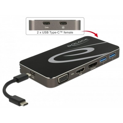 Delock Estación de acoplamiento USB Type-C™ 3.1 HDMI + DP + VGA 1080p, concentrador USB y función USB PD
