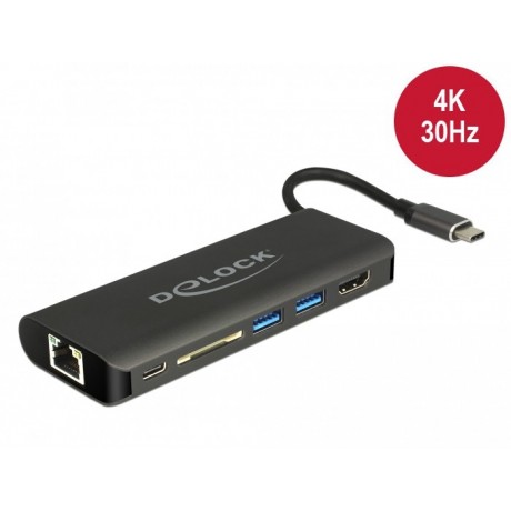 Delock Estación de acoplamiento USB Type-C™ 3.1 HDMI 4K 30 Hz, Gigabit LAN y función USB PD