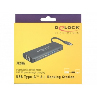 Delock Estación de acoplamiento USB Type-C™ 3.1 HDMI 4K 30 Hz, Gigabit LAN y función USB PD