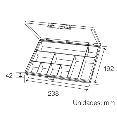 Caja clasificadora con 10 departamentos fijos  tapa transparente y cierre deslizante en 2 colores de Proskit - SB-2419