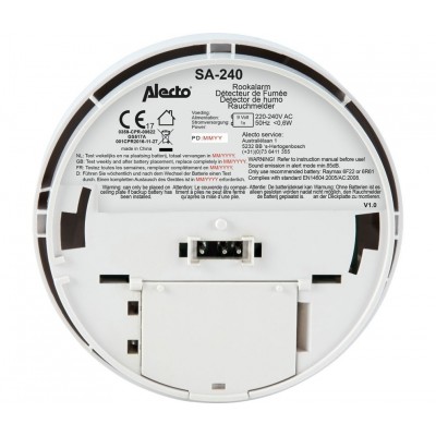 SA-240 Detector de humos a 230V con pila auxiliar de 9V de Alecto,SA-241