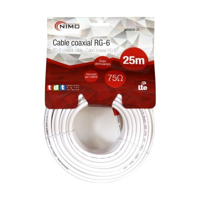 Bobina de cable coaxial RG-6 de antena blanco, 25m - WIR9059-25