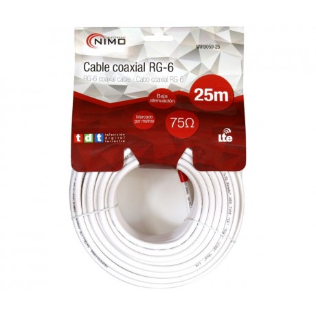 Bobina de cable coaxial RG-6 de antena blanco, 25m - WIR9059-25