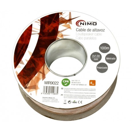 Rollo de cable de altavoz 2x1,0mm libre de Oxígeno 100m de Nimo - WIR9022