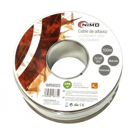 Rollo de cable de altavoz 2x1,00mm Blanco Polarizado 100m de Nimo - WIR9003