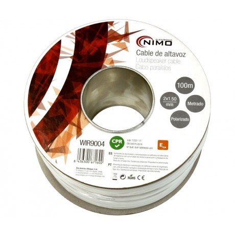 Rollo de cable de altavoz 2x1,50mm Blanco Polarizado 100m de Nimo - WIR9004